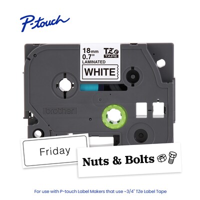 Brother P-touch Laminated Label Tape, ~3/4" x 26.2', Black on White (TZe241)