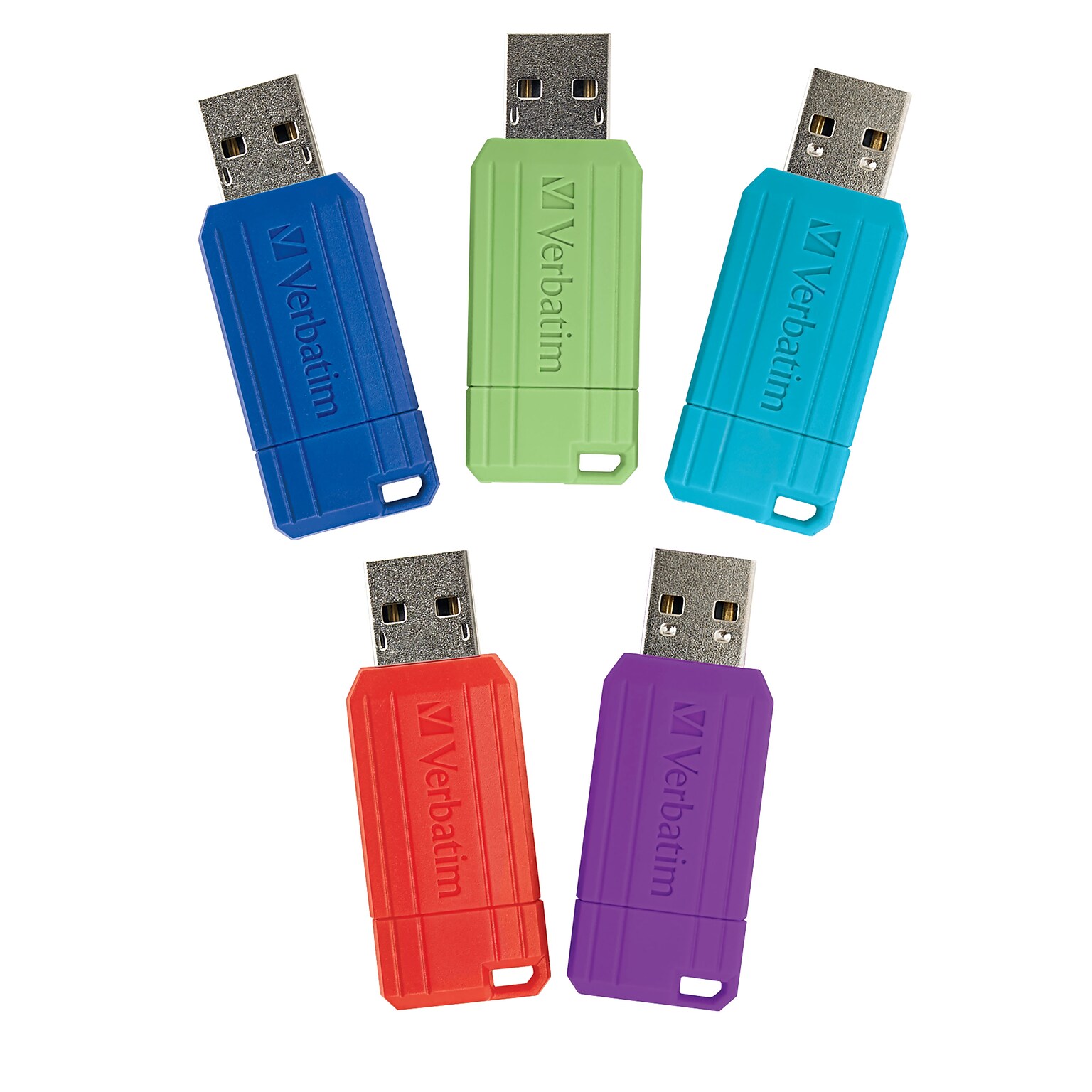 Verbatim PinStripe 32GB USB 2.0 Type-A Flash Drive, Assorted Colors, 5/Pack (70055)