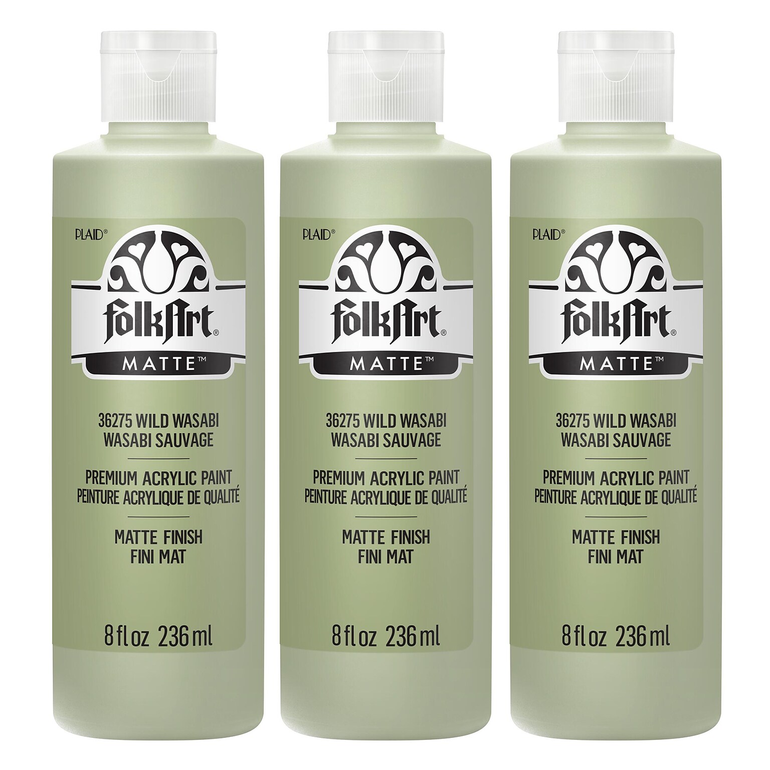 FolkArt Acrylic Paint Matte, 8oz., Wild Wasabi, 3/Pack (FLK36275-3)