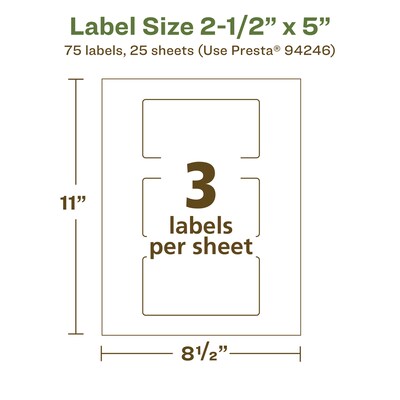 Avery EcoFriendly Laser/Inkjet Rectangle Multipurpose Labels, 2-1/2" x 5", White, 75/Pack (94246)
