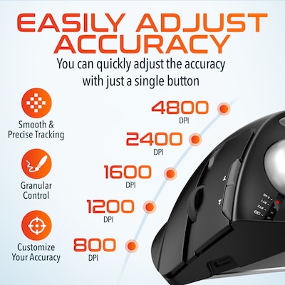 Delton T100 Wireless Ergonomic Trackball USB Mouse, Black (DMST100-WB)