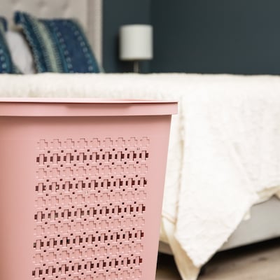 Mind Reader Slim Tapered Hamper with Lid, Plastic, Pink (SWHAMP50-PNK)