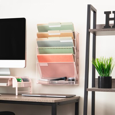 Mind Reader 5-Pocket Metal Mesh Mountable Wall File, Letter Size, Pink (MAGSTACK-PNK)