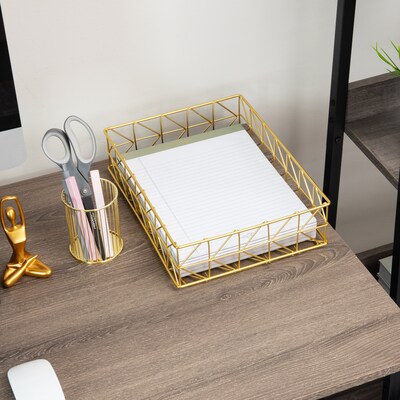 Mind Reader Metal Desk Tray, Gold (PBOX-GLD)