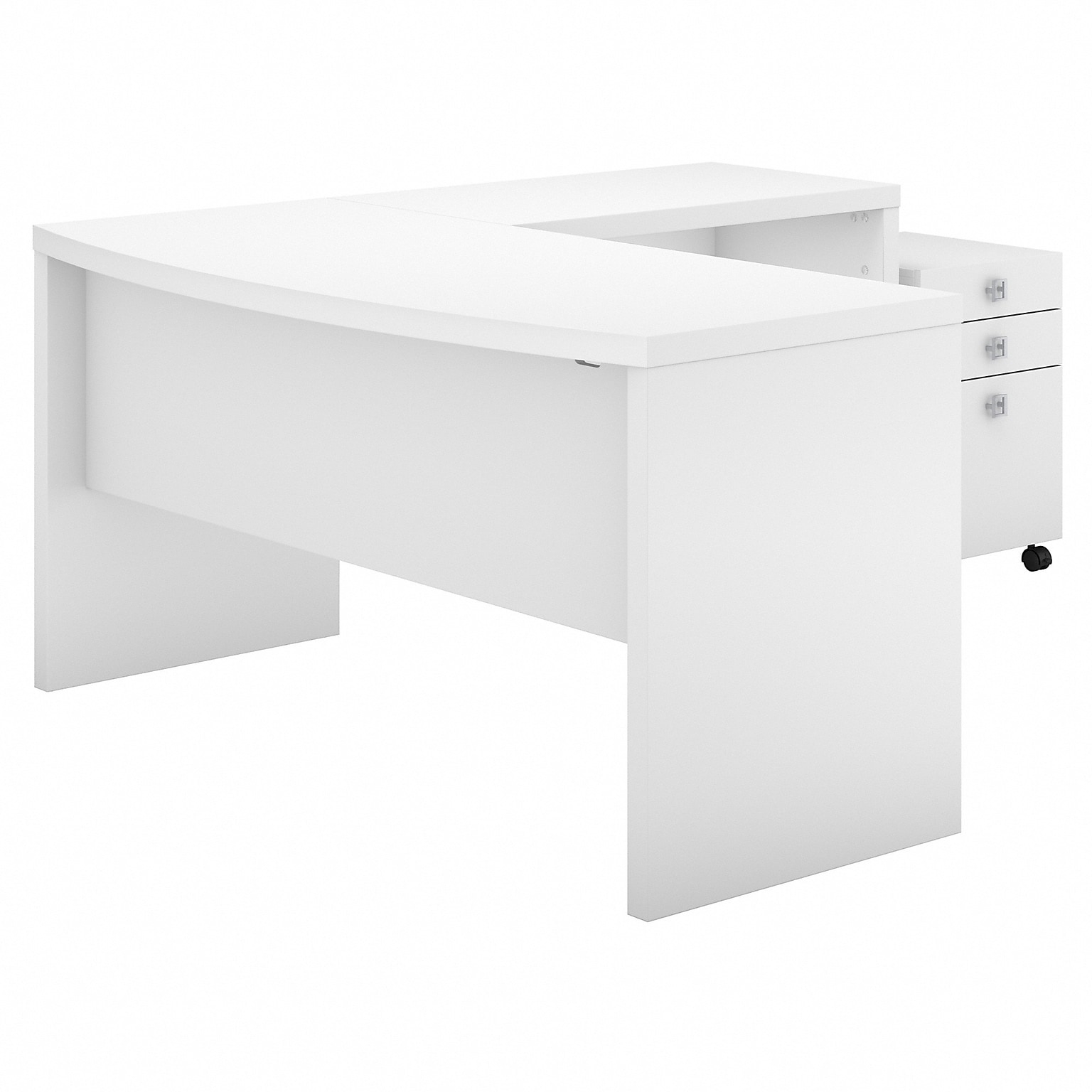 Bush Business Furniture Echo 60W L Shaped Bow Front Desk with Mobile File Cabinet, Pure White (ECH007PW)