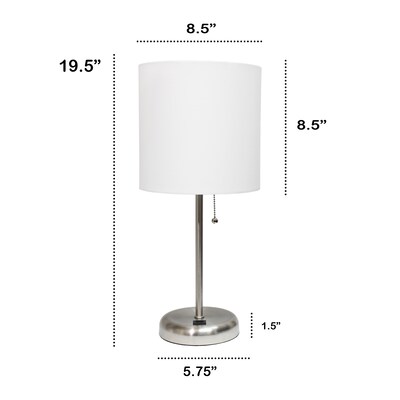 Creekwood Home Oslo 19.50" LED Table Lamp with USB Port, Brushed Steel/White (CWT-2012-WH)