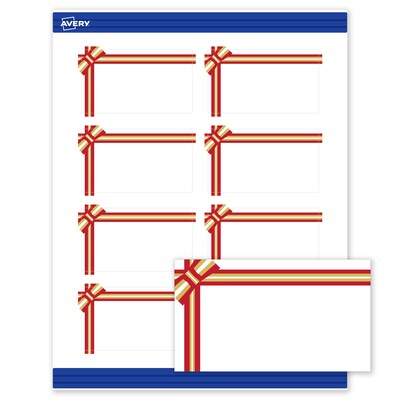 Avery Gold-Red Gift Bow Matte Blank Card, White, 80/Pack (S00-FFP)