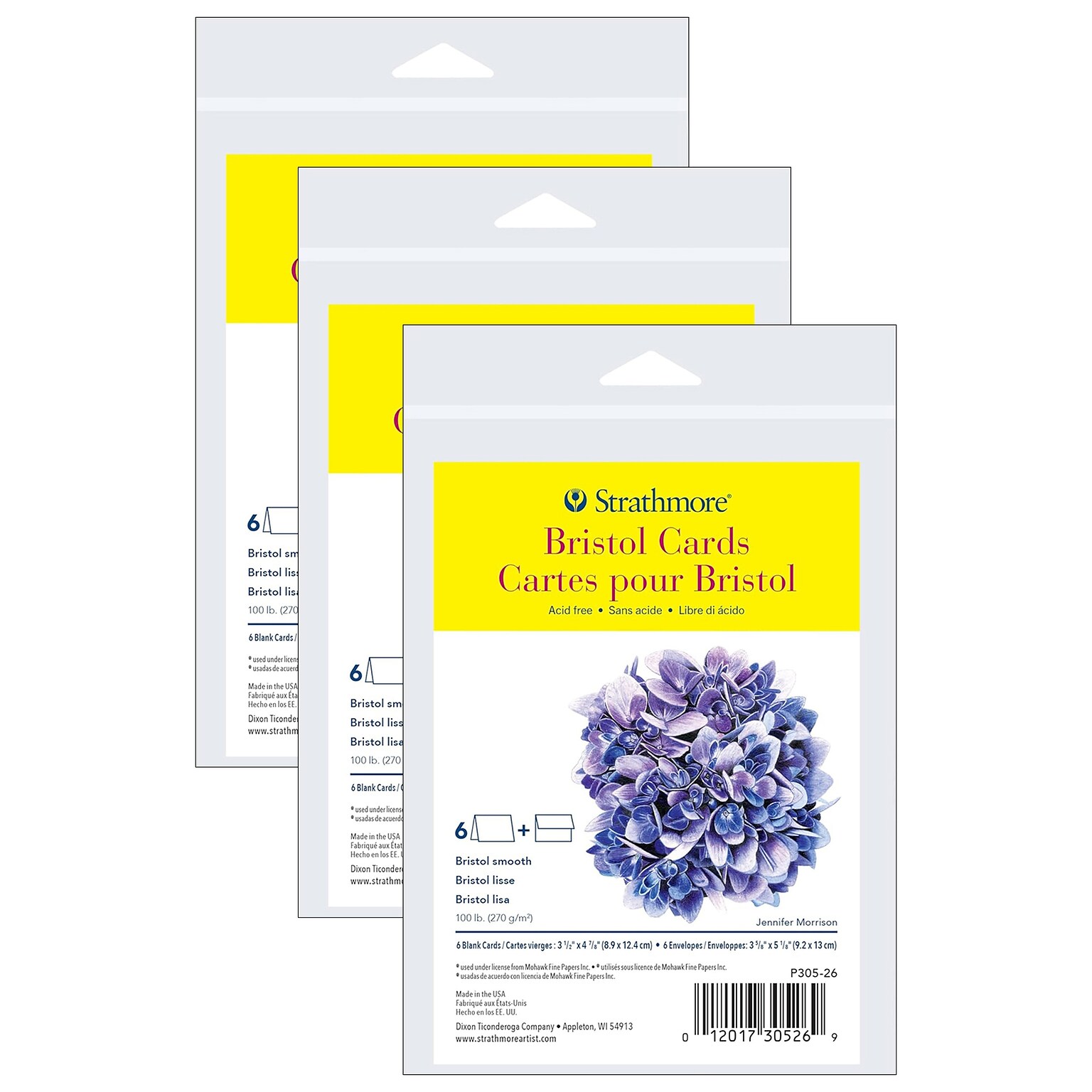 Strathmore 300 Series Bristol Cards & Envelopes,4.875 x 3.5, White, 6/Pack, 3 Packs/Bundle (STTP30526-3)