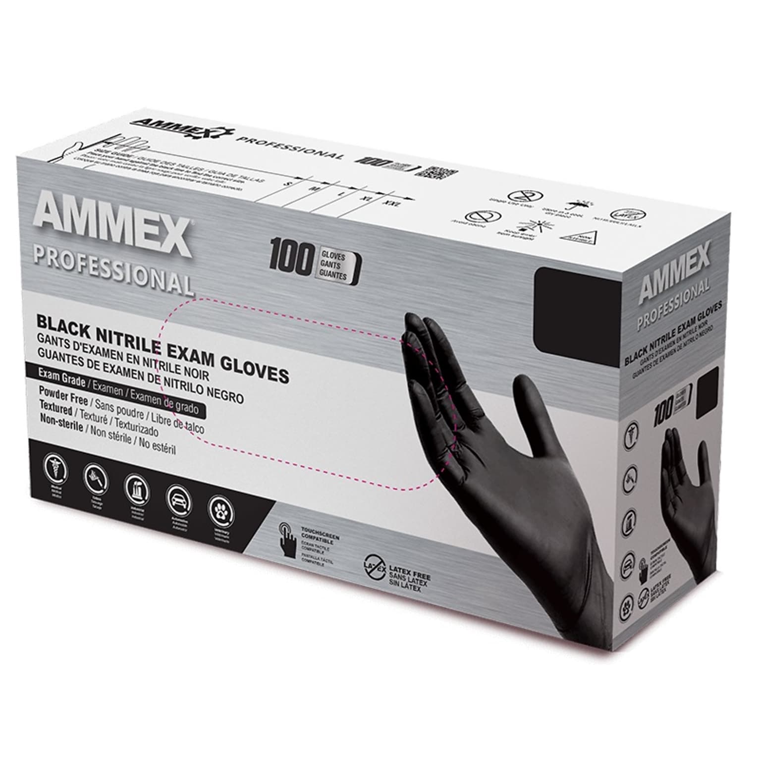 Ammex Professional Series Powder Free Nitrile Exam Gloves, Latex Free, Small, Black, 100/Box (ABNPF42100)