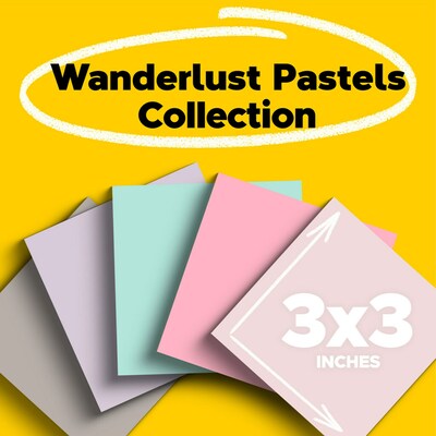 Post-it® Super Sticky Recycled Notes 654-5SSNRP, Wanderlust Pastels  Collection, 3 in x 3 in, 90 Sheets/Pad, 5 Pads/Pack