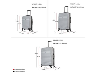 InUSA Resilience 3-Piece Hardside Spinner Luggage Set, Silver (IURESSML-SIL)