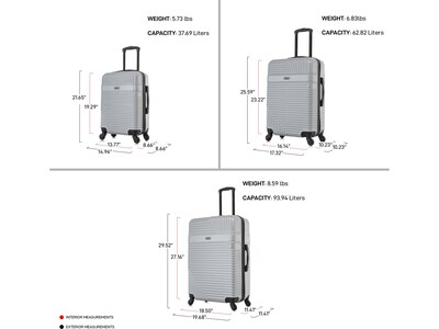 InUSA Resilience Polycarbonate/ABS 3-Piece Luggage Set, Silver (IURESSML-SIL)