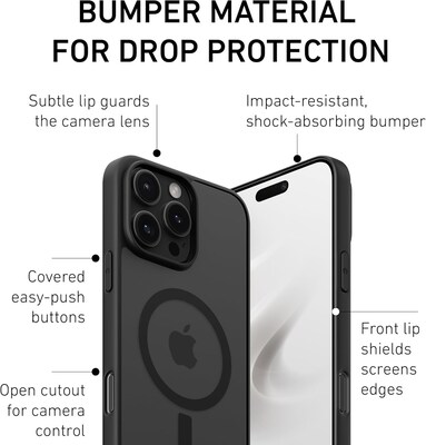 PEEL MagSafe Bumper Phone Case for iPhone 16 Pro Max, Shock Absorbing, Black (i16_PMX_BMP_BLK)