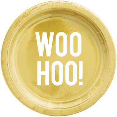 Party City WOOHOO! 7 Paper Plates, Gold, 8 Plates/Pack (AM54050122-ST)