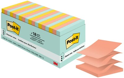 Post-it Pop-up Notes, 3 x 3, Beachside Café Collection, 100 Sheet/Pad, 18 Pads/Pack (MMMR33018APCP