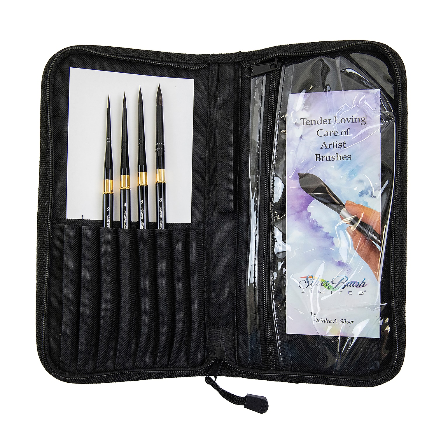 Silver Brush Black Velvet Voyage Plein Air Brush Pack w/Case, 4 /Pack (SLVWC3104ST)