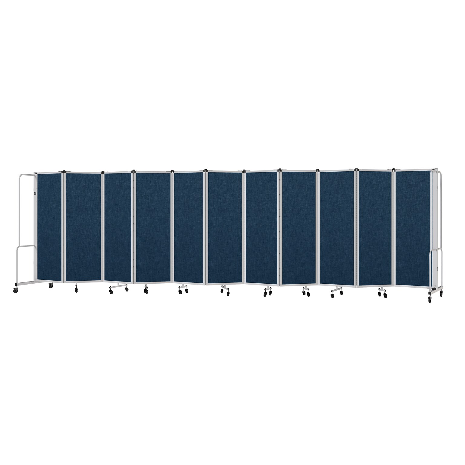 National Public Seating Robo Series 11-Panel Folding Mobile Room Divider, 72H x 256W, Blue Fabric (RDG6-11PT04)