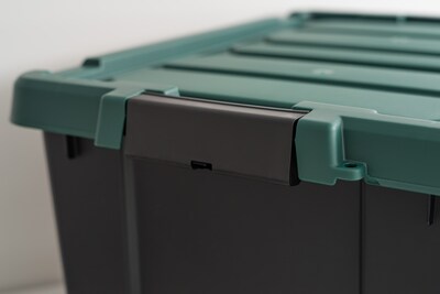 Remington Store-It-All 19 Gal. Storage Container with Latching Lid, Plastic, Black & Green, 4/Pack (296700)