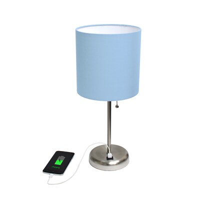 Creekwood Home Oslo 19.50" LED Table Lamp with USB Port, Brushed Steel/Blue (CWT-2012-BL)