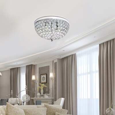 Elegant Designs Crystal 2 Light LED Flush Mount Ceiling Light, Chrome (FM1000-CHR)