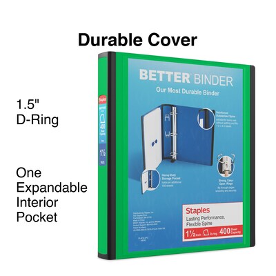 Staples® Better 1-1/2" 3 Ring View Binder with D-Rings, Green (19059)