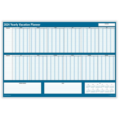 2024 ComplyRight Vacation Planner, 24 x 36 Yearly Dry Erase Wall Calendar, Blue/White (J1712)