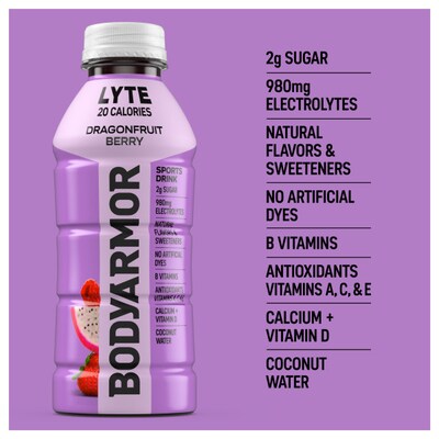 BodyArmor LYTE Dragonfruit Berry Sports Drink, 16 oz., 12/Pack (411891)