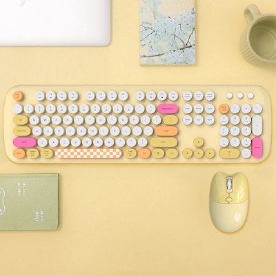 SaharaCase Wireless Ergonomic Keyboard and Laser Mouse Combo, Yellow (KB13)