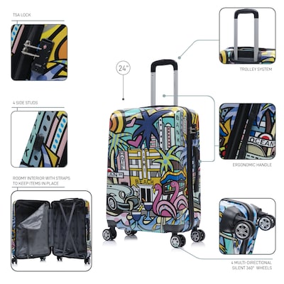 InUSA 24" Hardside Miami Suitcase, 4-Wheeled Spinner, TSA Checkpoint Friendly, Miami (IUAPC00M-MIA)