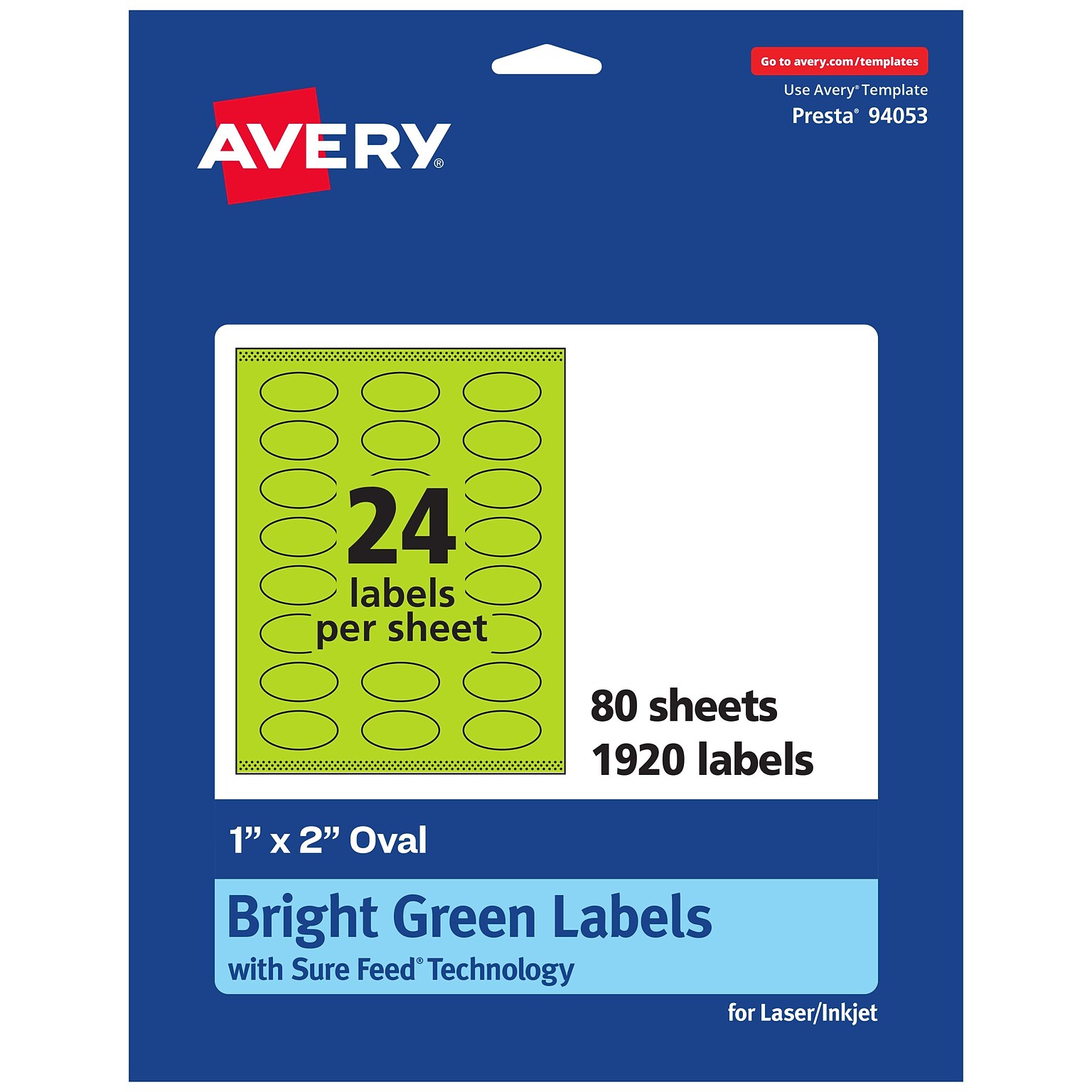 Avery Oval Multipurpose Labels, 1 x 2, Bright Green, 1920/Box (94053)