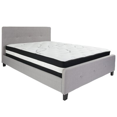 Flash Furniture Tribeca Tufted Upholstered Platform Bed in Light Gray Fabric with Pocket Spring Mattress, Queen (HGBM27)
