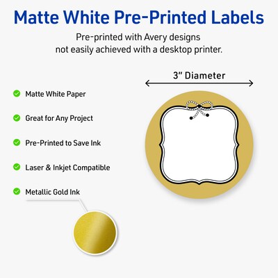 Avery Round Laser/Inkjet Multipurpose Labels, 3 Dia., White, 60/Pack (19479370977)