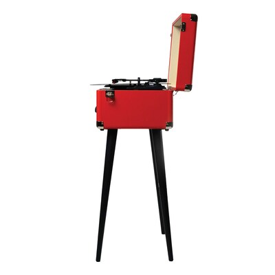Victor Andover Dual-Bluetooth Belt-Drive 5-in-1 Suitcase-Style Record Player with Legs, Red (VWRP-3200-RD)