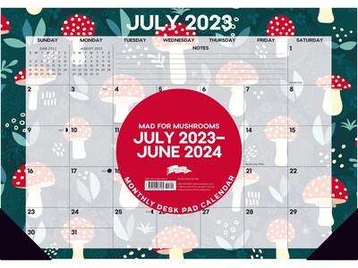2023-2024 Willow Creek Mad for Mushroom 17 x 12 Academic Monthly Desk Pad Calendar, Green/Red (371
