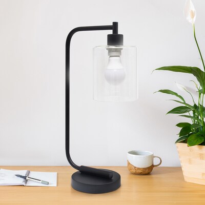 Creekwood Home Vintage Vantage 18.8" Minimalist Industrial Curved Arm Desk Lamp, Feit LED Bulb, Black (CWD-1013-BK-LB)
