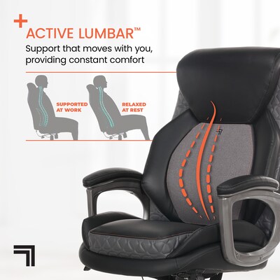 Sharper Image S-600 Active Lumbar Heated Ergonomic Bonded Leather Swivel Executive Massage Chair, Black (60098-BLK)