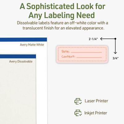 Avery Dissolvable Rectangle Multipurpose Labels, 0.75" x 2.25", Off-white, 750/Pack (94216)