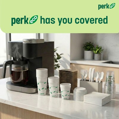 Perk™ Eco Compostable Plastic Cold Cup, 12 Oz., Clear/Green, 300/Carton (PK56195)