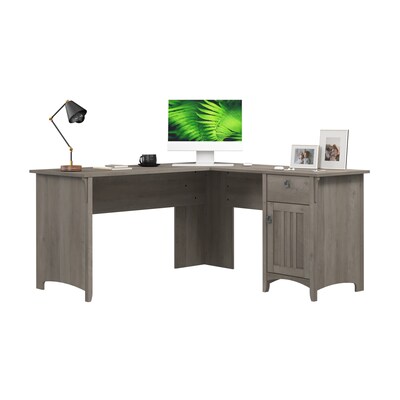 Bush Furniture Salinas 60"W L Shaped Desk with Storage, Driftwood Gray (SAD160DG-03)