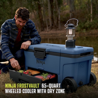 Ninja FrostVault 65-Qt. Wheeled Cooler with Cold Dry Zone, Lakeshore Blue (FB265BL)