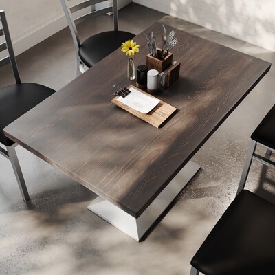 Flash Furniture Bennett Wooden Commercial Indoor Table, 48" x 30", Dark Brown Top/Silver Base (GSF3048DBTB002S)