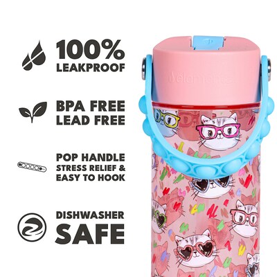 Elemental Splash Pop Plastic Water Bottle, 18 oz., Stylish Cat (EMLETR18SC20P)