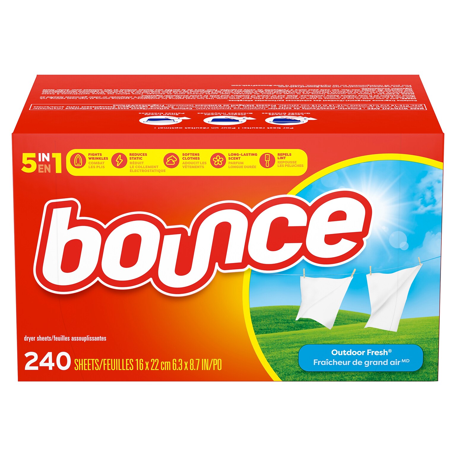 Bounce Outdoor Fresh Fabric Softener Dryer Sheets, 240 Sheets/Box (07312)