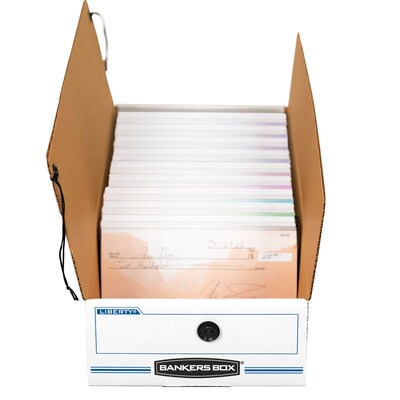 Bankers Box Liberty Corrugated File Box String and Button Box, Check Size, White/Blue (4662401)