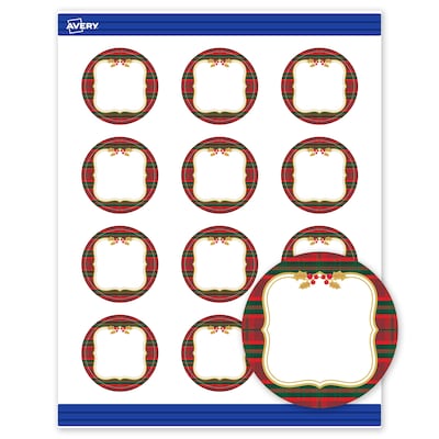 Avery Gold-Red-Green Plaid Matte Blank Card, White, 120/Pack (S00-FEP)