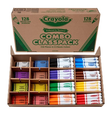 Crayola Combo Classpack Kids' Crayon/Marker Set, Broad, Assorted Colors,  256/Carton (52-3349)