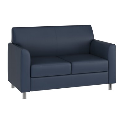 Flash Furniture Hercules Diplomat LeatherSoft Loveseat, Navy/Chrome Legs (BT8272NVYCHR)