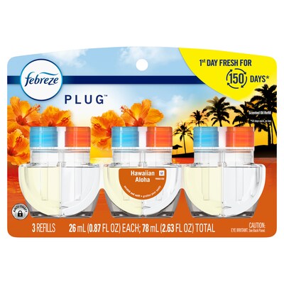 Febreze Fade Defy Plug Air Freshener Warmer Refill, Hawaiian Aloha Scent, 0.87 fl. oz., 3/Pack (54345)