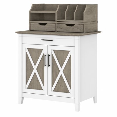 Bush Furniture Key West 30 Secretary Desk with Storage and Desktop Organizers, Shiplap Gray/Pure White (KWS011G2W)