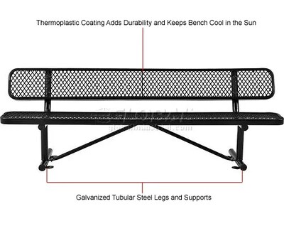 Global Industrial 8' Outdoor Steel Bench w/ Backrest, Expanded Metal, Black (277155BK)
